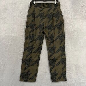 AllSaints Aleida Houndstooth Toni Trouser Pants Khaki Green Pleated Ankle US 16